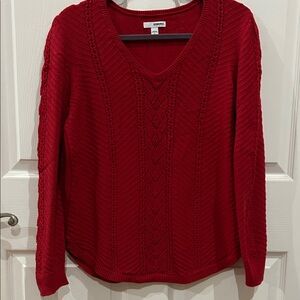 Sonoma Women's Red V-Neck Cable Knit Sweater Large L